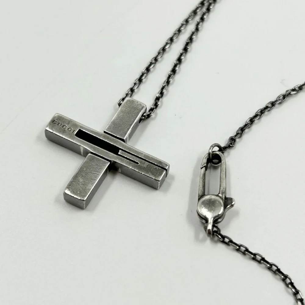 Gucci Cutout G Cross Necklace Black Ruthenium Sterling Silver - Picture 1 of 14